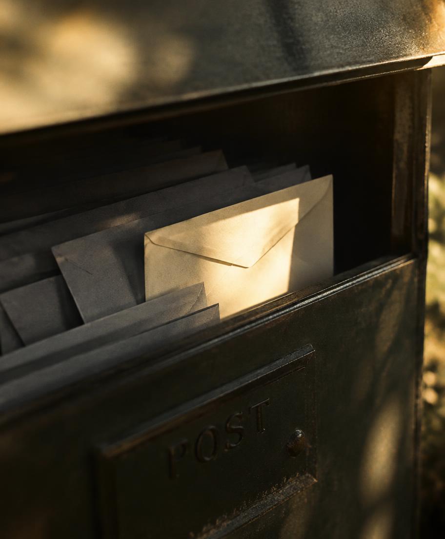 One cream envelope among grey post inside a letterbox